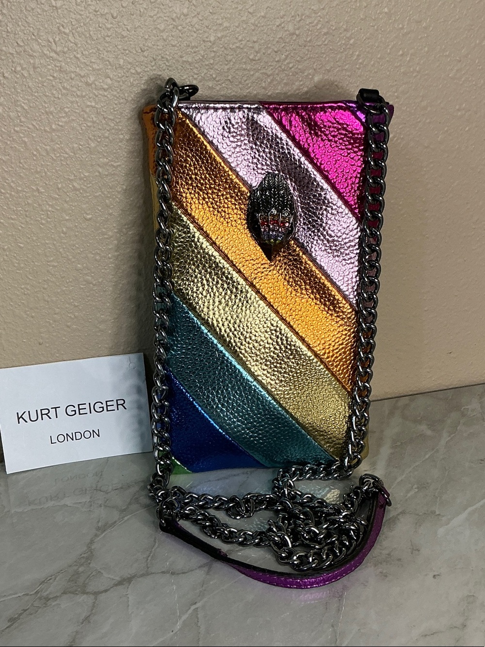 Kurt Geiger London Kensington metallic rainbow leather phone crossbody bag (EUC) - Picture 6 of 9